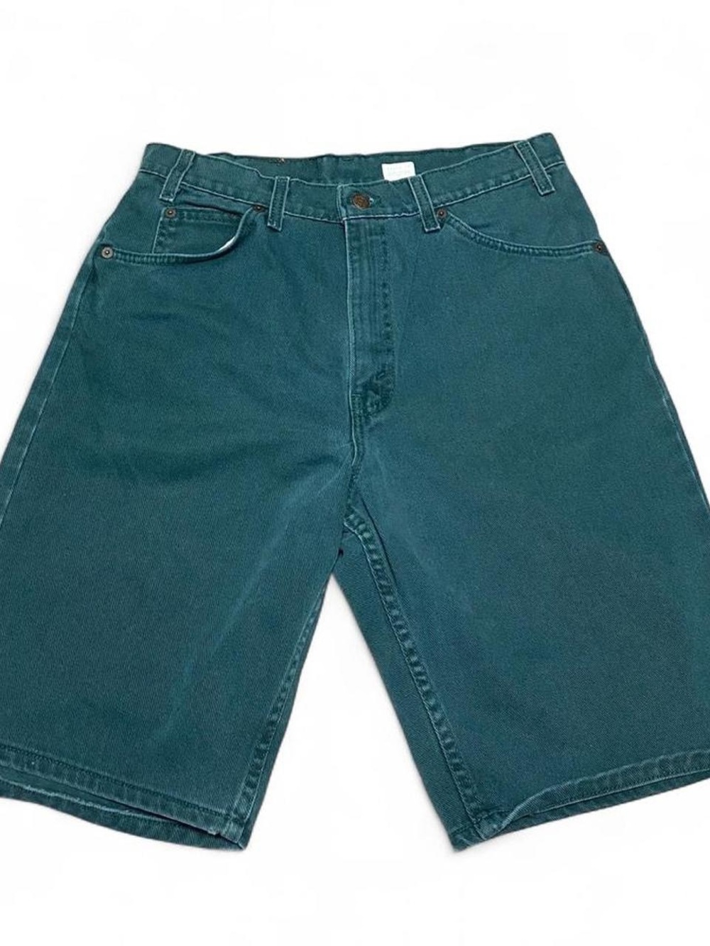 Vintage Levi 550 green orange tab denim shorts